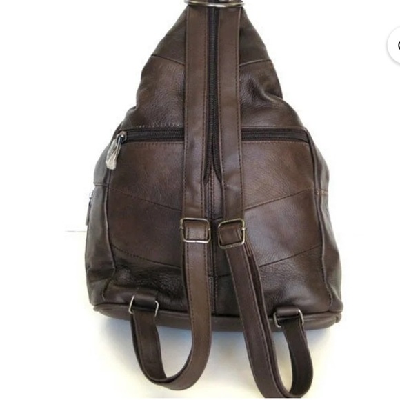 100% Leather Sling BOHO Travel/Every Day Backpack Brown - Picture 3 of 14